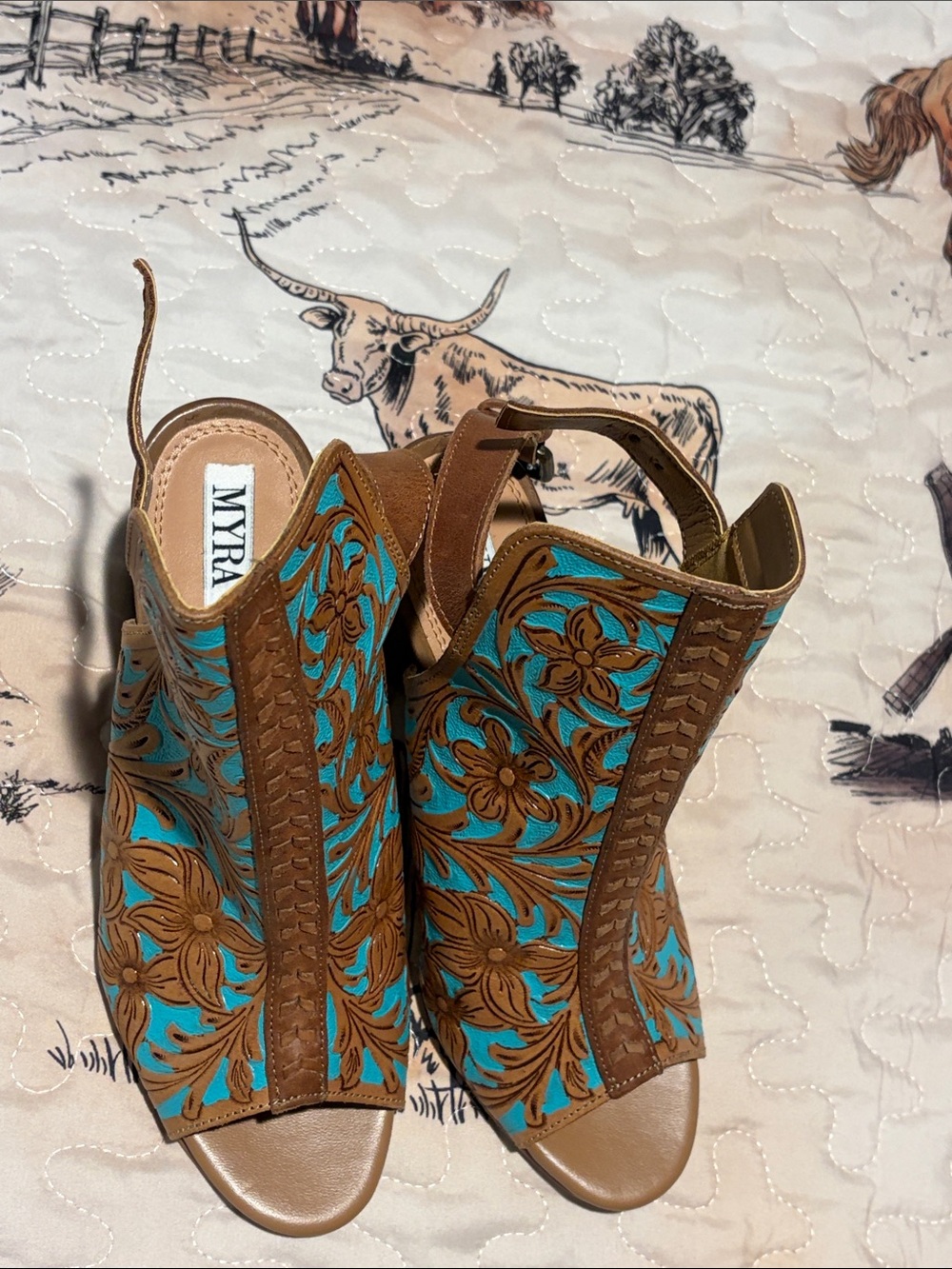 Myra Bag Darington Ranch Heels hand-tooled leather size 9 - Picture 8 of 10